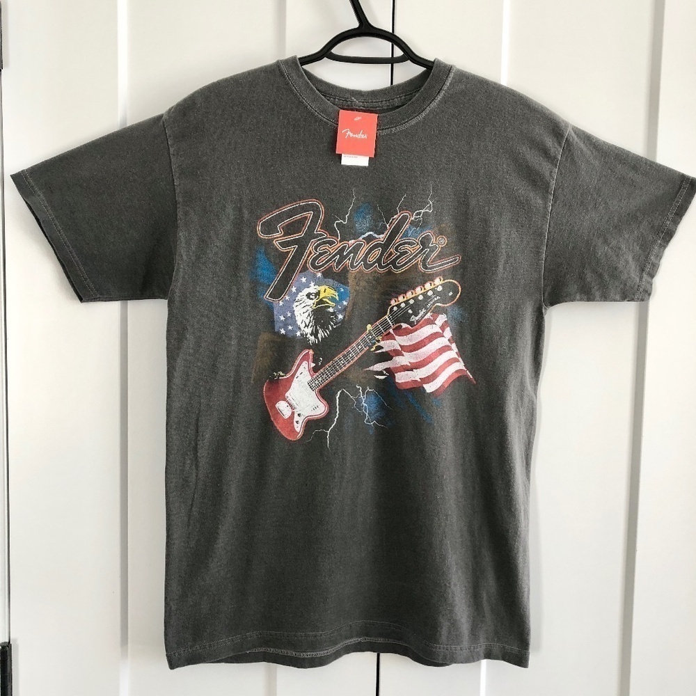 Fender T Shirt, With, Guitar, Eagle, And, American Flag, Size Med,‎ NWT